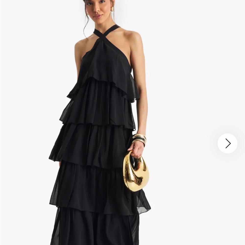 Black ruffle maxi halter dress boohoo